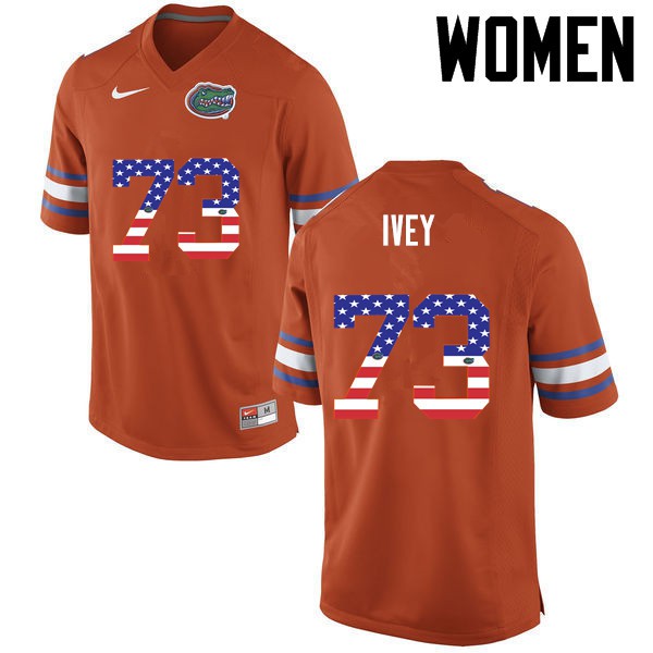 Florida Gators Women #73 Martez Ivey College Football Jersey USA Flag Fashion Orange